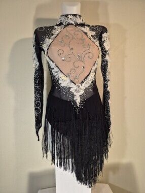 Beautiful Latin Dance Costume Dress Competition Ballroom Stage With Fringe Beads